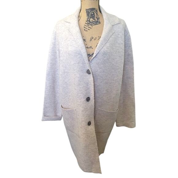 Large Michael Stars Oatmeal Knit Button Up Sweater Coat Shacket With Pockets - Picture 3 of 6